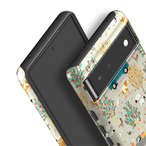 Google phone case-Farm Life Grey By Katherine Quinn-Product Details Raised bevel to protect screen from scratches. Impact resistant polycarbonate shell and shock absorbing inner TPU liner. Secure fit with design wrapping around side of the case and full access to ports. Compatible with Qi-standard wireless charging. Thickness 1/8 inch (3mm), weight 30g. Compatibility See drop down menu for options, please select the right case as we print to order.-Stringberry