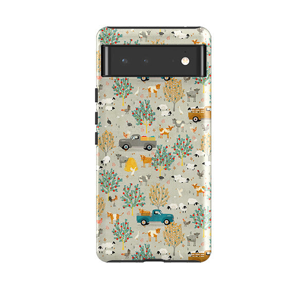 Google phone case-Farm Life Grey By Katherine Quinn-Product Details Raised bevel to protect screen from scratches. Impact resistant polycarbonate shell and shock absorbing inner TPU liner. Secure fit with design wrapping around side of the case and full access to ports. Compatible with Qi-standard wireless charging. Thickness 1/8 inch (3mm), weight 30g. Compatibility See drop down menu for options, please select the right case as we print to order.-Stringberry