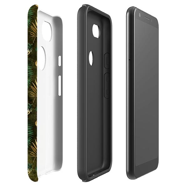 Google phone case-Feather Greens-Product Details Raised bevel to protect screen from scratches. Impact resistant polycarbonate shell and shock absorbing inner TPU liner. Secure fit with design wrapping around side of the case and full access to ports. Compatible with Qi-standard wireless charging. Thickness 1/8 inch (3mm), weight 30g. Compatibility See drop down menu for options, please select the right case as we print to order.-Stringberry