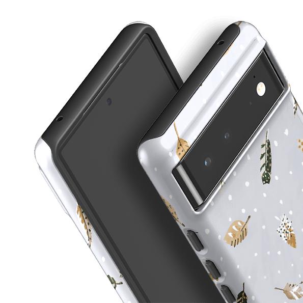 Google phone case-Feathers Fly By Sarah Campbell-Product Details Raised bevel to protect screen from scratches. Impact resistant polycarbonate shell and shock absorbing inner TPU liner. Secure fit with design wrapping around side of the case and full access to ports. Compatible with Qi-standard wireless charging. Thickness 1/8 inch (3mm), weight 30g. Compatibility See drop down menu for options, please select the right case as we print to order.-Stringberry
