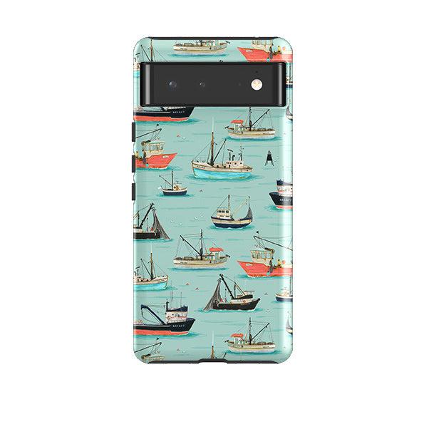 Google phone case-Fishing Boats By Katherine Quinn-Product Details Raised bevel to protect screen from scratches. Impact resistant polycarbonate shell and shock absorbing inner TPU liner. Secure fit with design wrapping around side of the case and full access to ports. Compatible with Qi-standard wireless charging. Thickness 1/8 inch (3mm), weight 30g. Compatibility See drop down menu for options, please select the right case as we print to order.-Stringberry