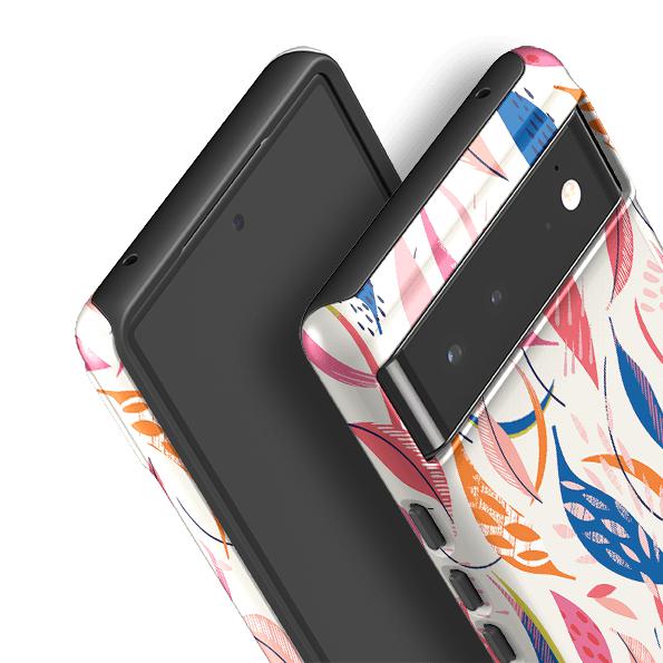 Google phone case-Flamingo Feathers By Ali Brookes-Product Details Raised bevel to protect screen from scratches. Impact resistant polycarbonate shell and shock absorbing inner TPU liner. Secure fit with design wrapping around side of the case and full access to ports. Compatible with Qi-standard wireless charging. Thickness 1/8 inch (3mm), weight 30g. Compatibility See drop down menu for options, please select the right case as we print to order.-Stringberry