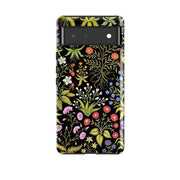 Google phone case-Fleurs Black By Catherine Rowe-Product Details Raised bevel to protect screen from scratches. Impact resistant polycarbonate shell and shock absorbing inner TPU liner. Secure fit with design wrapping around side of the case and full access to ports. Compatible with Qi-standard wireless charging. Thickness 1/8 inch (3mm), weight 30g. Compatibility See drop down menu for options, please select the right case as we print to order.-Stringberry