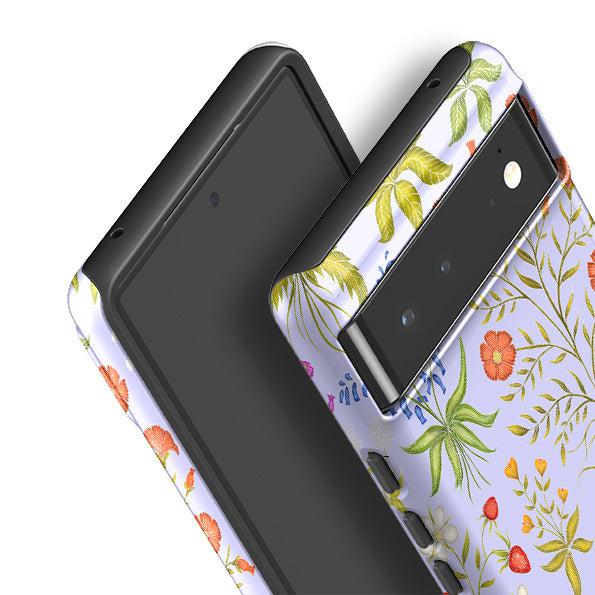 Google phone case-Fleurs Blue By Catherine Rowe-Product Details Raised bevel to protect screen from scratches. Impact resistant polycarbonate shell and shock absorbing inner TPU liner. Secure fit with design wrapping around side of the case and full access to ports. Compatible with Qi-standard wireless charging. Thickness 1/8 inch (3mm), weight 30g. Compatibility See drop down menu for options, please select the right case as we print to order.-Stringberry