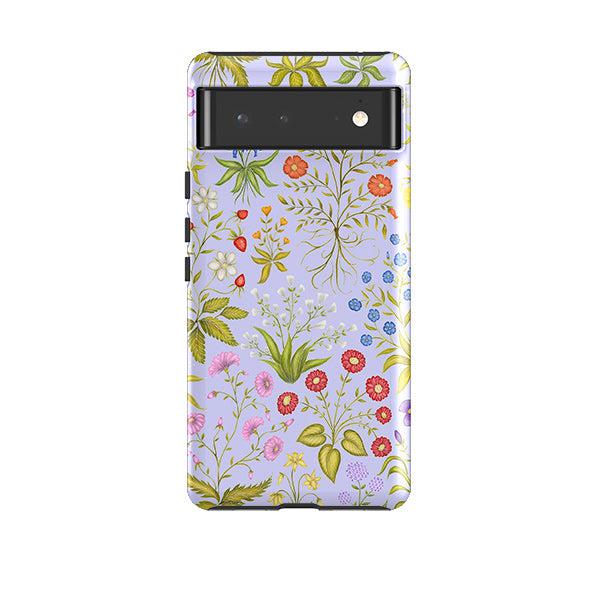 Google phone case-Fleurs Blue By Catherine Rowe-Product Details Raised bevel to protect screen from scratches. Impact resistant polycarbonate shell and shock absorbing inner TPU liner. Secure fit with design wrapping around side of the case and full access to ports. Compatible with Qi-standard wireless charging. Thickness 1/8 inch (3mm), weight 30g. Compatibility See drop down menu for options, please select the right case as we print to order.-Stringberry