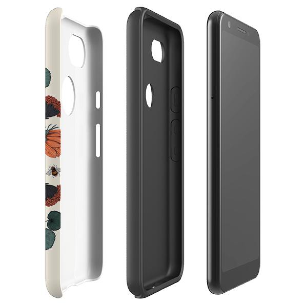Google phone case-Floral Bees By Jade Mosinski-Product Details Raised bevel to protect screen from scratches. Impact resistant polycarbonate shell and shock absorbing inner TPU liner. Secure fit with design wrapping around side of the case and full access to ports. Compatible with Qi-standard wireless charging. Thickness 1/8 inch (3mm), weight 30g. Compatibility See drop down menu for options, please select the right case as we print to order.-Stringberry