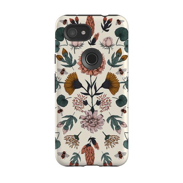 Google phone case-Floral Bees By Jade Mosinski-Product Details Raised bevel to protect screen from scratches. Impact resistant polycarbonate shell and shock absorbing inner TPU liner. Secure fit with design wrapping around side of the case and full access to ports. Compatible with Qi-standard wireless charging. Thickness 1/8 inch (3mm), weight 30g. Compatibility See drop down menu for options, please select the right case as we print to order.-Stringberry