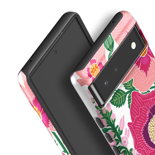 Google phone case-Flower Garden By Kate Heiss-Product Details Raised bevel to protect screen from scratches. Impact resistant polycarbonate shell and shock absorbing inner TPU liner. Secure fit with design wrapping around side of the case and full access to ports. Compatible with Qi-standard wireless charging. Thickness 1/8 inch (3mm), weight 30g. Compatibility See drop down menu for options, please select the right case as we print to order.-Stringberry