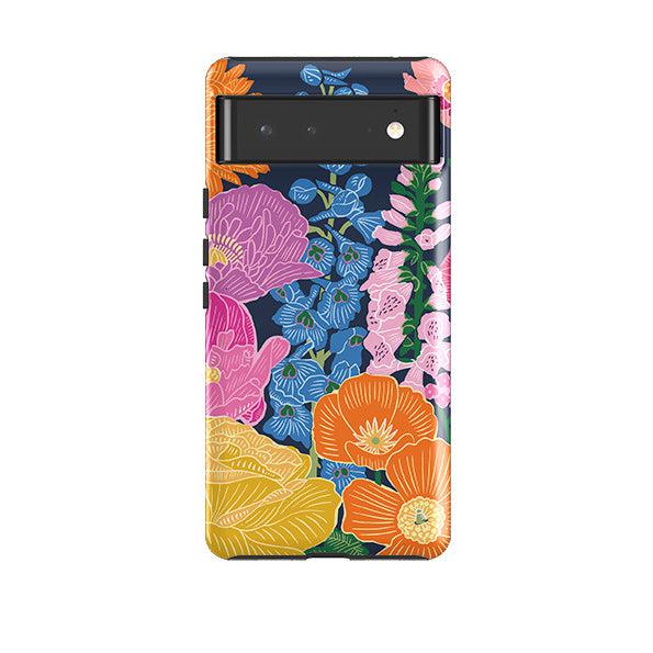 Google phone case-Flower Garden Navy By Kate Heiss-Product Details Raised bevel to protect screen from scratches. Impact resistant polycarbonate shell and shock absorbing inner TPU liner. Secure fit with design wrapping around side of the case and full access to ports. Compatible with Qi-standard wireless charging. Thickness 1/8 inch (3mm), weight 30g. Compatibility See drop down menu for options, please select the right case as we print to order.-Stringberry
