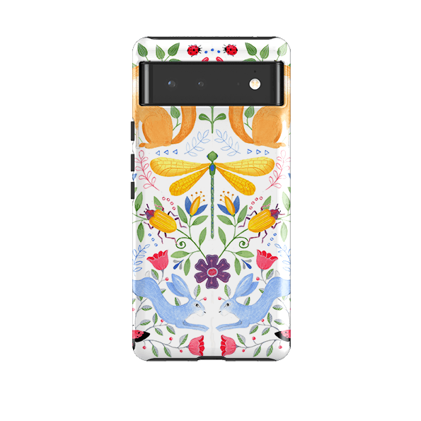Google phone case-Folk Garden By Bex Parkin-Product Details Raised bevel to protect screen from scratches. Impact resistant polycarbonate shell and shock absorbing inner TPU liner. Secure fit with design wrapping around side of the case and full access to ports. Compatible with Qi-standard wireless charging. Thickness 1/8 inch (3mm), weight 30g. Compatibility See drop down menu for options, please select the right case as we print to order.-Stringberry