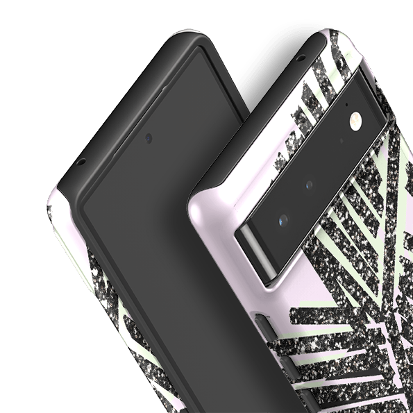 Google phone case-Glitter Palm By Kitty Joseph-Product Details Raised bevel to protect screen from scratches. Impact resistant polycarbonate shell and shock absorbing inner TPU liner. Secure fit with design wrapping around side of the case and full access to ports. Compatible with Qi-standard wireless charging. Thickness 1/8 inch (3mm), weight 30g. Compatibility See drop down menu for options, please select the right case as we print to order.-Stringberry