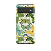 Google phone case-Green Butterflies By Maja Lindberg-Product Details Raised bevel to protect screen from scratches. Impact resistant polycarbonate shell and shock absorbing inner TPU liner. Secure fit with design wrapping around side of the case and full access to ports. Compatible with Qi-standard wireless charging. Thickness 1/8 inch (3mm), weight 30g. Compatibility See drop down menu for options, please select the right case as we print to order.-Stringberry
