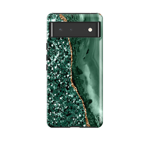 Google phone case-Green Shade (case does not glitter)-Product Details Raised bevel to protect screen from scratches. Impact resistant polycarbonate shell and shock absorbing inner TPU liner. Secure fit with design wrapping around side of the case and full access to ports. Compatible with Qi-standard wireless charging. Thickness 1/8 inch (3mm), weight 30g. Compatibility See drop down menu for options, please select the right case as we print to order.-Stringberry