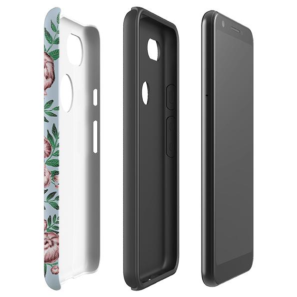 Google phone case-Hare And Peonies By Catherine Rowe-Product Details Raised bevel to protect screen from scratches. Impact resistant polycarbonate shell and shock absorbing inner TPU liner. Secure fit with design wrapping around side of the case and full access to ports. Compatible with Qi-standard wireless charging. Thickness 1/8 inch (3mm), weight 30g. Compatibility See drop down menu for options, please select the right case as we print to order.-Stringberry