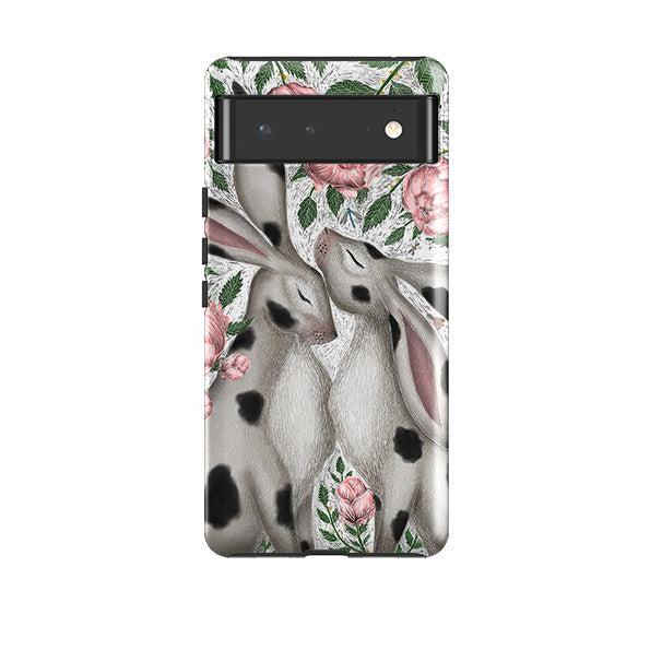 Google phone case-Hares And Peonies By Catherine Rowe-Product Details Raised bevel to protect screen from scratches. Impact resistant polycarbonate shell and shock absorbing inner TPU liner. Secure fit with design wrapping around side of the case and full access to ports. Compatible with Qi-standard wireless charging. Thickness 1/8 inch (3mm), weight 30g. Compatibility See drop down menu for options, please select the right case as we print to order.-Stringberry