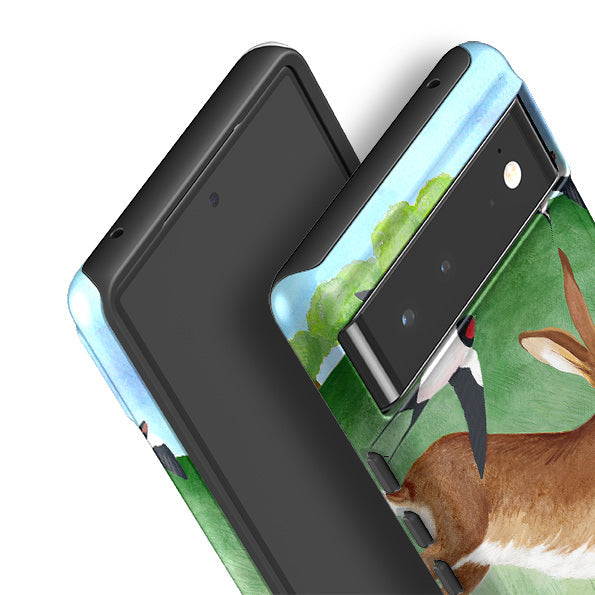 Google phone case-Hares And Swallows By Bex Parkin-Product Details Raised bevel to protect screen from scratches. Impact resistant polycarbonate shell and shock absorbing inner TPU liner. Secure fit with design wrapping around side of the case and full access to ports. Compatible with Qi-standard wireless charging. Thickness 1/8 inch (3mm), weight 30g. Compatibility See drop down menu for options, please select the right case as we print to order.-Stringberry