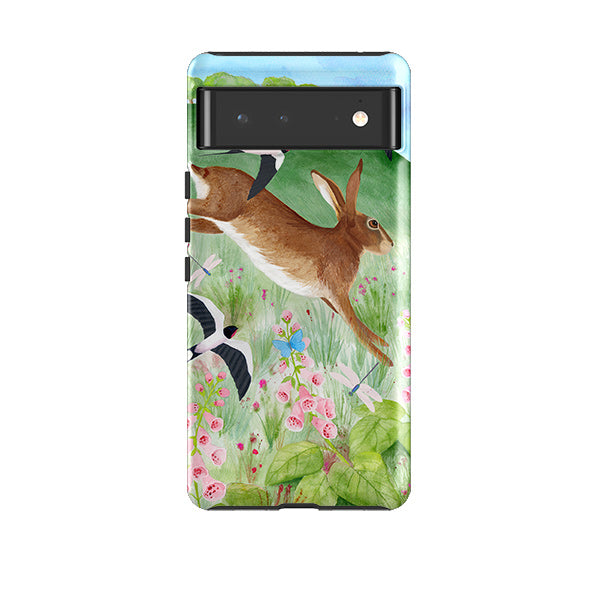 Google phone case-Hares And Swallows By Bex Parkin-Product Details Raised bevel to protect screen from scratches. Impact resistant polycarbonate shell and shock absorbing inner TPU liner. Secure fit with design wrapping around side of the case and full access to ports. Compatible with Qi-standard wireless charging. Thickness 1/8 inch (3mm), weight 30g. Compatibility See drop down menu for options, please select the right case as we print to order.-Stringberry