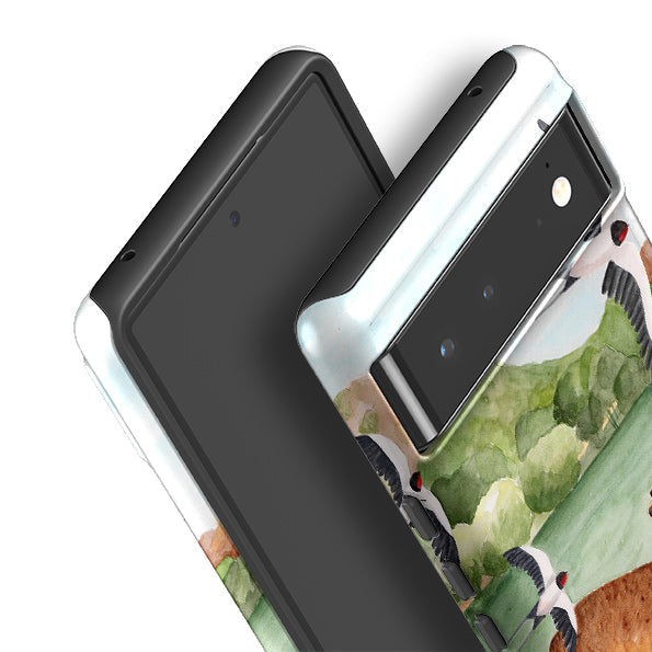 Google phone case-Hares By Bex Parkin-Product Details Raised bevel to protect screen from scratches. Impact resistant polycarbonate shell and shock absorbing inner TPU liner. Secure fit with design wrapping around side of the case and full access to ports. Compatible with Qi-standard wireless charging. Thickness 1/8 inch (3mm), weight 30g. Compatibility See drop down menu for options, please select the right case as we print to order.-Stringberry