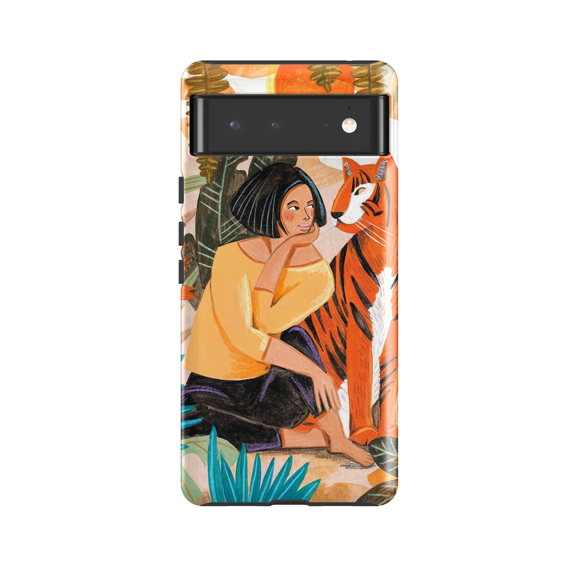 Google phone case-Hello Tiger By Caroline Bonne Muller-Product Details Raised bevel to protect screen from scratches. Impact resistant polycarbonate shell and shock absorbing inner TPU liner. Secure fit with design wrapping around side of the case and full access to ports. Compatible with Qi-standard wireless charging. Thickness 1/8 inch (3mm), weight 30g. Compatibility See drop down menu for options, please select the right case as we print to order.-Stringberry