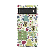 Google phone case-Honey Bees By Suzy Taylor-Product Details Raised bevel to protect screen from scratches. Impact resistant polycarbonate shell and shock absorbing inner TPU liner. Secure fit with design wrapping around side of the case and full access to ports. Compatible with Qi-standard wireless charging. Thickness 1/8 inch (3mm), weight 30g. Compatibility See drop down menu for options, please select the right case as we print to order.-Stringberry