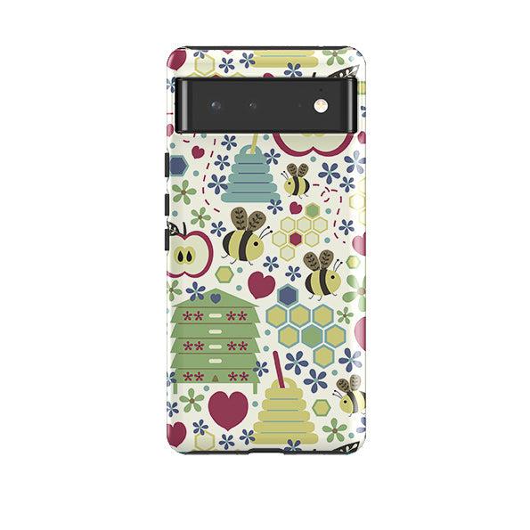 Google phone case-Honey Bees By Suzy Taylor-Product Details Raised bevel to protect screen from scratches. Impact resistant polycarbonate shell and shock absorbing inner TPU liner. Secure fit with design wrapping around side of the case and full access to ports. Compatible with Qi-standard wireless charging. Thickness 1/8 inch (3mm), weight 30g. Compatibility See drop down menu for options, please select the right case as we print to order.-Stringberry