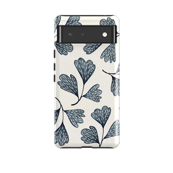 Google phone case-Indigo Leaves By Katherine Quinn-Product Details Raised bevel to protect screen from scratches. Impact resistant polycarbonate shell and shock absorbing inner TPU liner. Secure fit with design wrapping around side of the case and full access to ports. Compatible with Qi-standard wireless charging. Thickness 1/8 inch (3mm), weight 30g. Compatibility See drop down menu for options, please select the right case as we print to order.-Stringberry