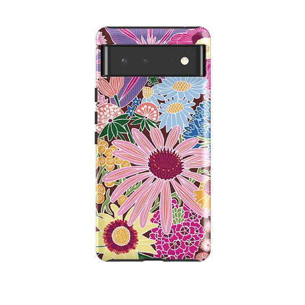 Google phone case-Jigsaw Floral 1 By Kate heiss-Product Details Raised bevel to protect screen from scratches. Impact resistant polycarbonate shell and shock absorbing inner TPU liner. Secure fit with design wrapping around side of the case and full access to ports. Compatible with Qi-standard wireless charging. Thickness 1/8 inch (3mm), weight 30g. Compatibility See drop down menu for options, please select the right case as we print to order.-Stringberry