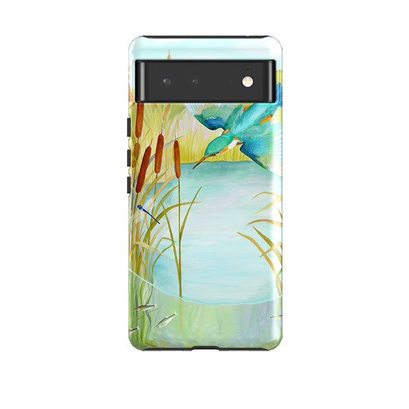 Google phone case-Kingfisher By Bex Parkin-Product Details Raised bevel to protect screen from scratches. Impact resistant polycarbonate shell and shock absorbing inner TPU liner. Secure fit with design wrapping around side of the case and full access to ports. Compatible with Qi-standard wireless charging. Thickness 1/8 inch (3mm), weight 30g. Compatibility See drop down menu for options, please select the right case as we print to order.-Stringberry