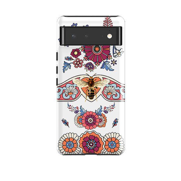 Google phone case-Love Bee Flower Power-Product Details Raised bevel to protect screen from scratches. Impact resistant polycarbonate shell and shock absorbing inner TPU liner. Secure fit with design wrapping around side of the case and full access to ports. Compatible with Qi-standard wireless charging. Thickness 1/8 inch (3mm), weight 30g. Compatibility See drop down menu for options, please select the right case as we print to order.-Stringberry