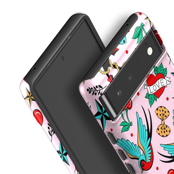 Google phone case-Love Case By Suzy Taylor-Product Details Raised bevel to protect screen from scratches. Impact resistant polycarbonate shell and shock absorbing inner TPU liner. Secure fit with design wrapping around side of the case and full access to ports. Compatible with Qi-standard wireless charging. Thickness 1/8 inch (3mm), weight 30g. Compatibility See drop down menu for options, please select the right case as we print to order.-Stringberry