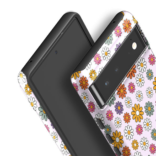 Google phone case-Mixed Daises-Product Details Raised bevel to protect screen from scratches. Impact resistant polycarbonate shell and shock absorbing inner TPU liner. Secure fit with design wrapping around side of the case and full access to ports. Compatible with Qi-standard wireless charging. Thickness 1/8 inch (3mm), weight 30g. Compatibility See drop down menu for options, please select the right case as we print to order.-Stringberry