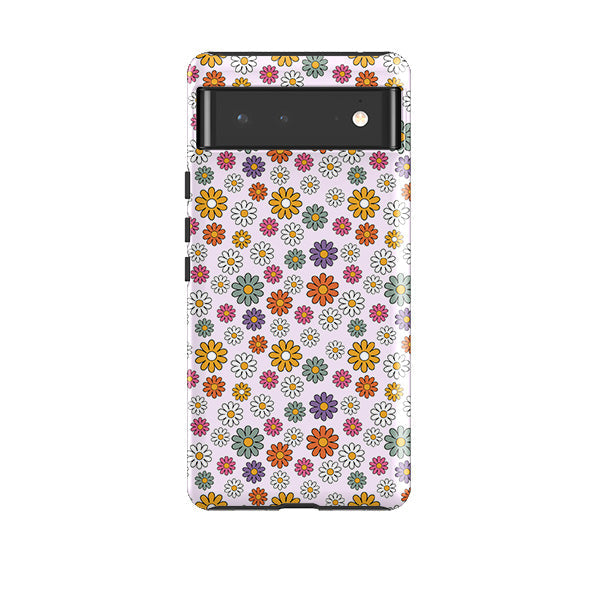 Google phone case-Mixed Daises-Product Details Raised bevel to protect screen from scratches. Impact resistant polycarbonate shell and shock absorbing inner TPU liner. Secure fit with design wrapping around side of the case and full access to ports. Compatible with Qi-standard wireless charging. Thickness 1/8 inch (3mm), weight 30g. Compatibility See drop down menu for options, please select the right case as we print to order.-Stringberry