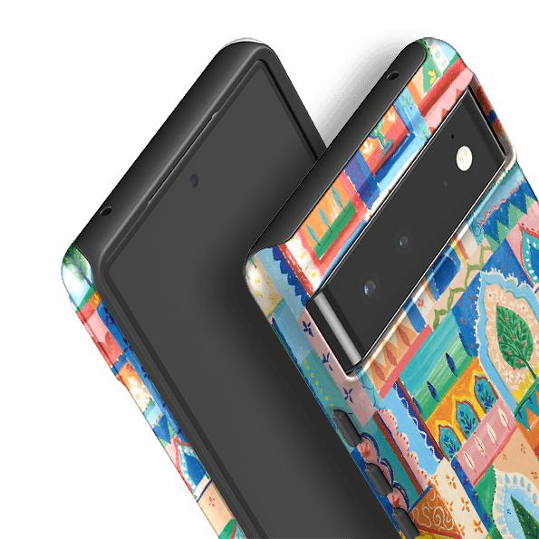 Google phone case-Moroccan Windows By Sarah Campbell-Product Details Raised bevel to protect screen from scratches. Impact resistant polycarbonate shell and shock absorbing inner TPU liner. Secure fit with design wrapping around side of the case and full access to ports. Compatible with Qi-standard wireless charging. Thickness 1/8 inch (3mm), weight 30g. Compatibility See drop down menu for options, please select the right case as we print to order.-Stringberry