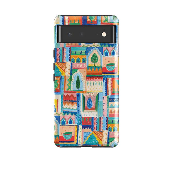 Google phone case-Moroccan Windows By Sarah Campbell-Product Details Raised bevel to protect screen from scratches. Impact resistant polycarbonate shell and shock absorbing inner TPU liner. Secure fit with design wrapping around side of the case and full access to ports. Compatible with Qi-standard wireless charging. Thickness 1/8 inch (3mm), weight 30g. Compatibility See drop down menu for options, please select the right case as we print to order.-Stringberry