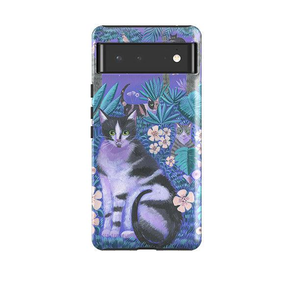 Google phone case-Night Cats 2 By Mary Stubberfield-Product Details Raised bevel to protect screen from scratches. Impact resistant polycarbonate shell and shock absorbing inner TPU liner. Secure fit with design wrapping around side of the case and full access to ports. Compatible with Qi-standard wireless charging. Thickness 1/8 inch (3mm), weight 30g. Compatibility See drop down menu for options, please select the right case as we print to order.-Stringberry