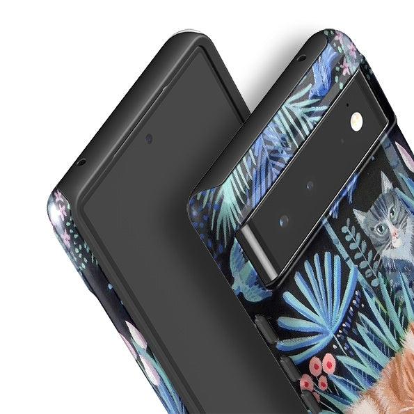 Google phone case-Night Cats By Mary Stubberfield-Product Details Raised bevel to protect screen from scratches. Impact resistant polycarbonate shell and shock absorbing inner TPU liner. Secure fit with design wrapping around side of the case and full access to ports. Compatible with Qi-standard wireless charging. Thickness 1/8 inch (3mm), weight 30g. Compatibility See drop down menu for options, please select the right case as we print to order.-Stringberry