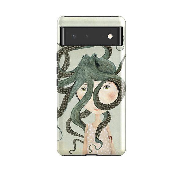 Google phone case-Octopus Girl By Katherine Quinn-Product Details Raised bevel to protect screen from scratches. Impact resistant polycarbonate shell and shock absorbing inner TPU liner. Secure fit with design wrapping around side of the case and full access to ports. Compatible with Qi-standard wireless charging. Thickness 1/8 inch (3mm), weight 30g. Compatibility See drop down menu for options, please select the right case as we print to order.-Stringberry