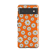Google phone case-Orange Daises-Product Details Raised bevel to protect screen from scratches. Impact resistant polycarbonate shell and shock absorbing inner TPU liner. Secure fit with design wrapping around side of the case and full access to ports. Compatible with Qi-standard wireless charging. Thickness 1/8 inch (3mm), weight 30g. Compatibility See drop down menu for options, please select the right case as we print to order.-Stringberry