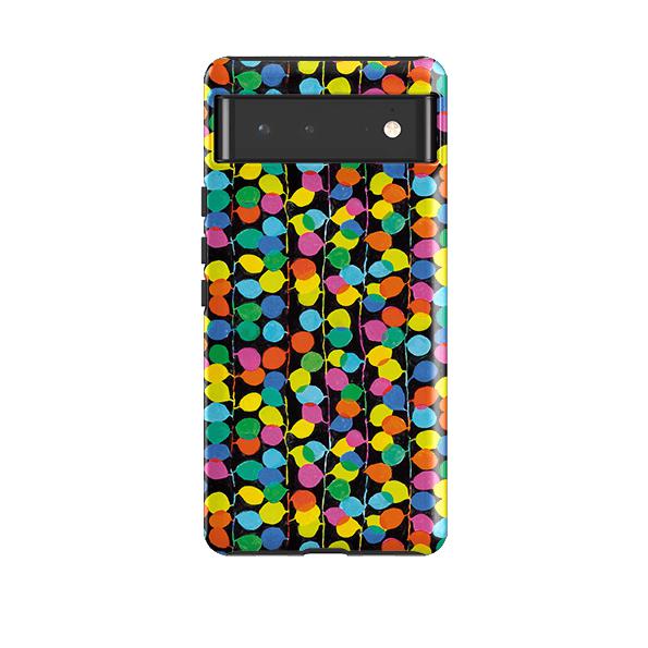 Google phone case-Party Lights By Sarah Campbell-Product Details Raised bevel to protect screen from scratches. Impact resistant polycarbonate shell and shock absorbing inner TPU liner. Secure fit with design wrapping around side of the case and full access to ports. Compatible with Qi-standard wireless charging. Thickness 1/8 inch (3mm), weight 30g. Compatibility See drop down menu for options, please select the right case as we print to order.-Stringberry