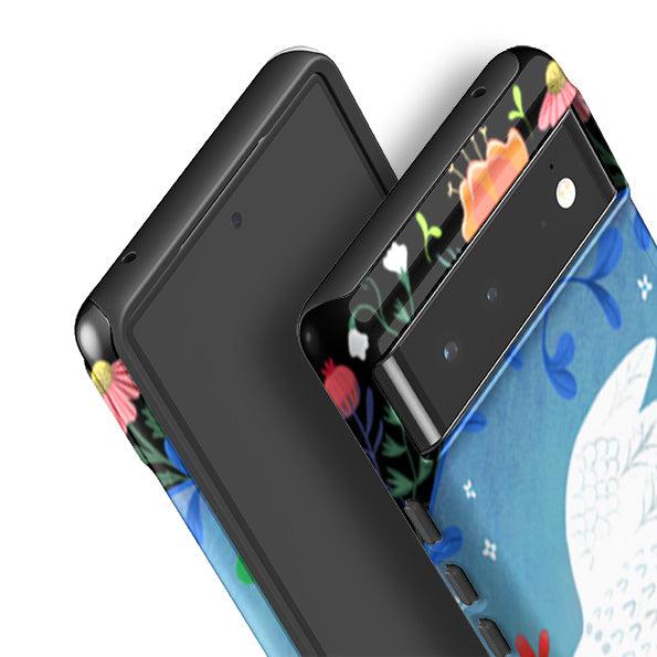 Google phone case-Peacebird By Mia Underwood-Product Details Raised bevel to protect screen from scratches. Impact resistant polycarbonate shell and shock absorbing inner TPU liner. Secure fit with design wrapping around side of the case and full access to ports. Compatible with Qi-standard wireless charging. Thickness 1/8 inch (3mm), weight 30g. Compatibility See drop down menu for options, please select the right case as we print to order.-Stringberry