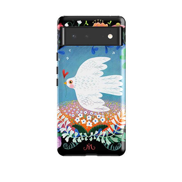 Google phone case-Peacebird By Mia Underwood-Product Details Raised bevel to protect screen from scratches. Impact resistant polycarbonate shell and shock absorbing inner TPU liner. Secure fit with design wrapping around side of the case and full access to ports. Compatible with Qi-standard wireless charging. Thickness 1/8 inch (3mm), weight 30g. Compatibility See drop down menu for options, please select the right case as we print to order.-Stringberry