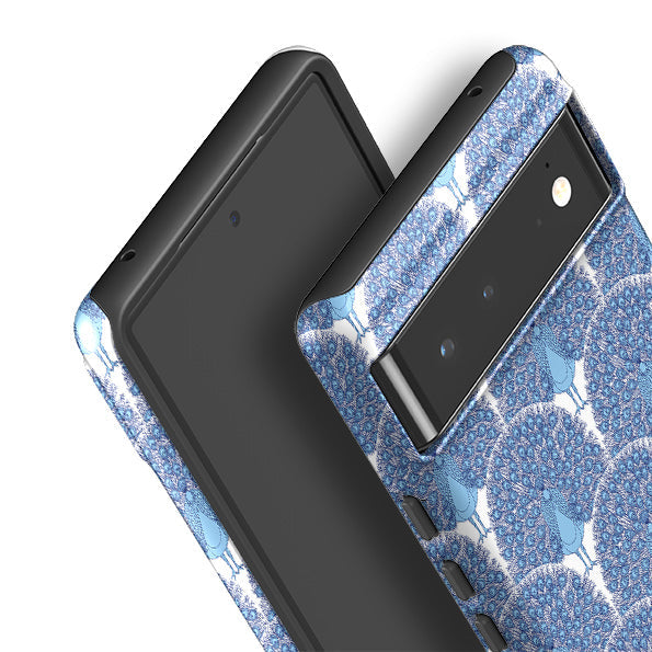 Google phone case-Peacock Blue By Natalie Pedetti Prack-Product Details Raised bevel to protect screen from scratches. Impact resistant polycarbonate shell and shock absorbing inner TPU liner. Secure fit with design wrapping around side of the case and full access to ports. Compatible with Qi-standard wireless charging. Thickness 1/8 inch (3mm), weight 30g. Compatibility See drop down menu for options, please select the right case as we print to order.-Stringberry