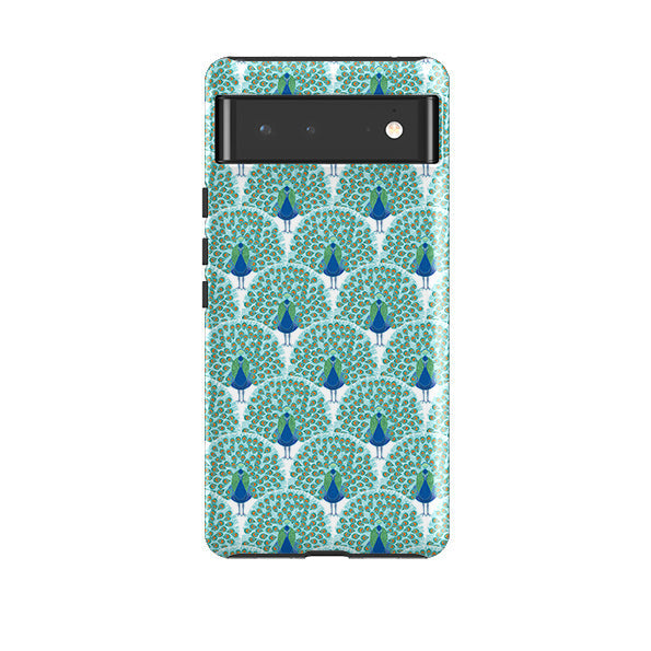 Google phone case-Peacock By Natalie Pedetti Prack-Product Details Raised bevel to protect screen from scratches. Impact resistant polycarbonate shell and shock absorbing inner TPU liner. Secure fit with design wrapping around side of the case and full access to ports. Compatible with Qi-standard wireless charging. Thickness 1/8 inch (3mm), weight 30g. Compatibility See drop down menu for options, please select the right case as we print to order.-Stringberry