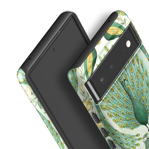 Google phone case-Peacock Pattern By Maja Lindberg-Product Details Raised bevel to protect screen from scratches. Impact resistant polycarbonate shell and shock absorbing inner TPU liner. Secure fit with design wrapping around side of the case and full access to ports. Compatible with Qi-standard wireless charging. Thickness 1/8 inch (3mm), weight 30g. Compatibility See drop down menu for options, please select the right case as we print to order.-Stringberry