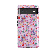 Google phone case-Peacock Pattern Lilac By Lee Foster Wilson-Product Details Raised bevel to protect screen from scratches. Impact resistant polycarbonate shell and shock absorbing inner TPU liner. Secure fit with design wrapping around side of the case and full access to ports. Compatible with Qi-standard wireless charging. Thickness 1/8 inch (3mm), weight 30g. Compatibility See drop down menu for options, please select the right case as we print to order.-Stringberry