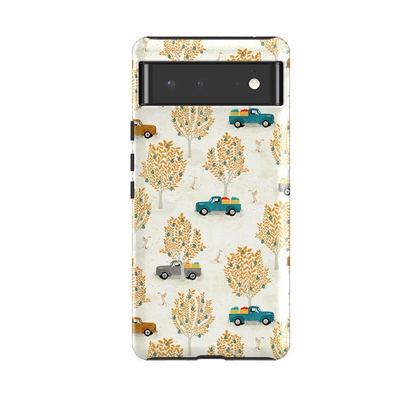 Google phone case-Pear Trees and Trucks By Katherine Quinn-Product Details Raised bevel to protect screen from scratches. Impact resistant polycarbonate shell and shock absorbing inner TPU liner. Secure fit with design wrapping around side of the case and full access to ports. Compatible with Qi-standard wireless charging. Thickness 1/8 inch (3mm), weight 30g. Compatibility See drop down menu for options, please select the right case as we print to order.-Stringberry