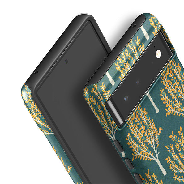 Google phone case-Pear Trees Teal By Katherine Quinn-Product Details Raised bevel to protect screen from scratches. Impact resistant polycarbonate shell and shock absorbing inner TPU liner. Secure fit with design wrapping around side of the case and full access to ports. Compatible with Qi-standard wireless charging. Thickness 1/8 inch (3mm), weight 30g. Compatibility See drop down menu for options, please select the right case as we print to order.-Stringberry
