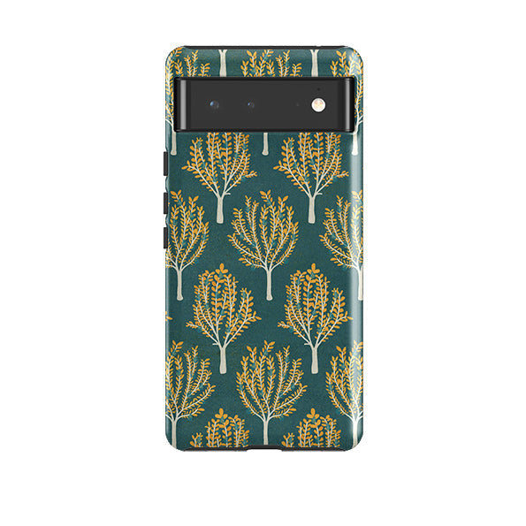 Google phone case-Pear Trees Teal By Katherine Quinn-Product Details Raised bevel to protect screen from scratches. Impact resistant polycarbonate shell and shock absorbing inner TPU liner. Secure fit with design wrapping around side of the case and full access to ports. Compatible with Qi-standard wireless charging. Thickness 1/8 inch (3mm), weight 30g. Compatibility See drop down menu for options, please select the right case as we print to order.-Stringberry