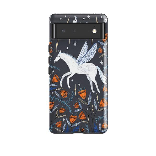 Google phone case-Pegasus By Lee Foster Wilson-Product Details Raised bevel to protect screen from scratches. Impact resistant polycarbonate shell and shock absorbing inner TPU liner. Secure fit with design wrapping around side of the case and full access to ports. Compatible with Qi-standard wireless charging. Thickness 1/8 inch (3mm), weight 30g. Compatibility See drop down menu for options, please select the right case as we print to order.-Stringberry