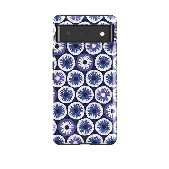 Google phone case-Penny Flowers Blue By Ali Brookes-Product Details Raised bevel to protect screen from scratches. Impact resistant polycarbonate shell and shock absorbing inner TPU liner. Secure fit with design wrapping around side of the case and full access to ports. Compatible with Qi-standard wireless charging. Thickness 1/8 inch (3mm), weight 30g. Compatibility See drop down menu for options, please select the right case as we print to order.-Stringberry